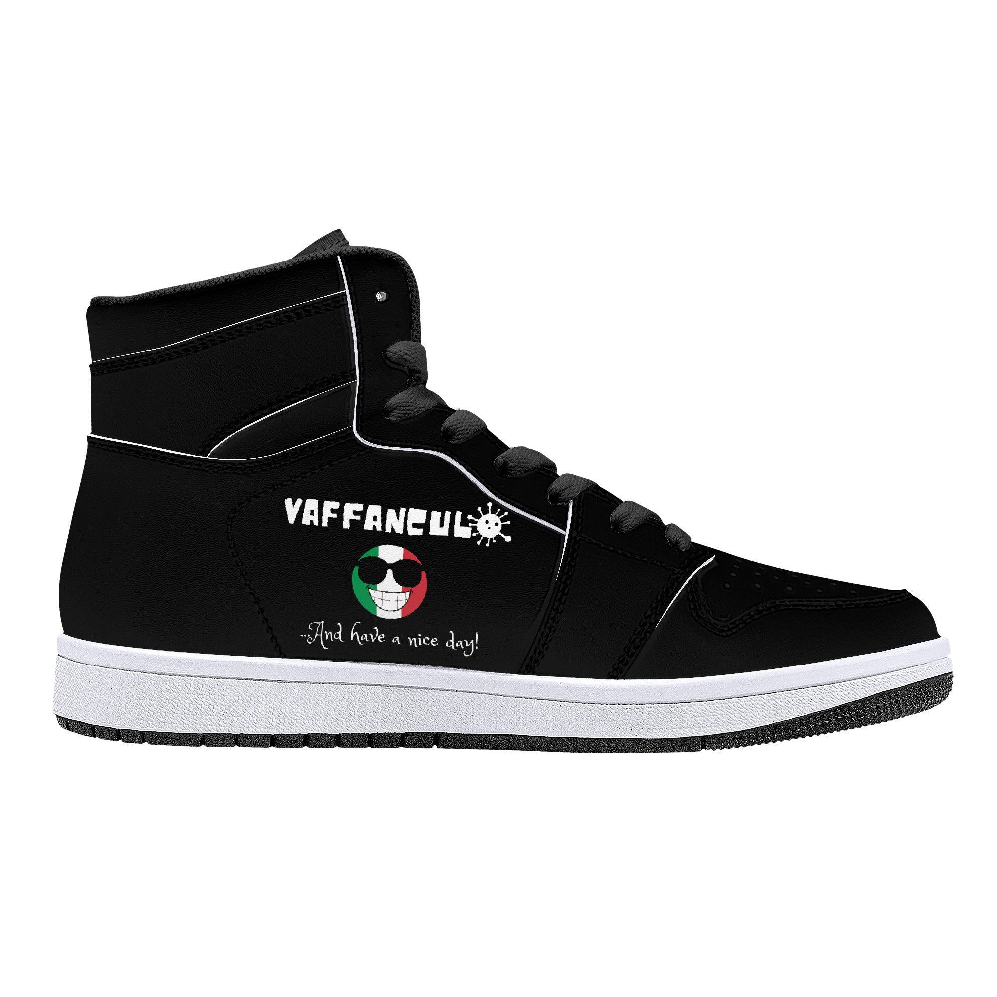 Vaffanculo Nice Day High-Top Leather Sneakers - Black