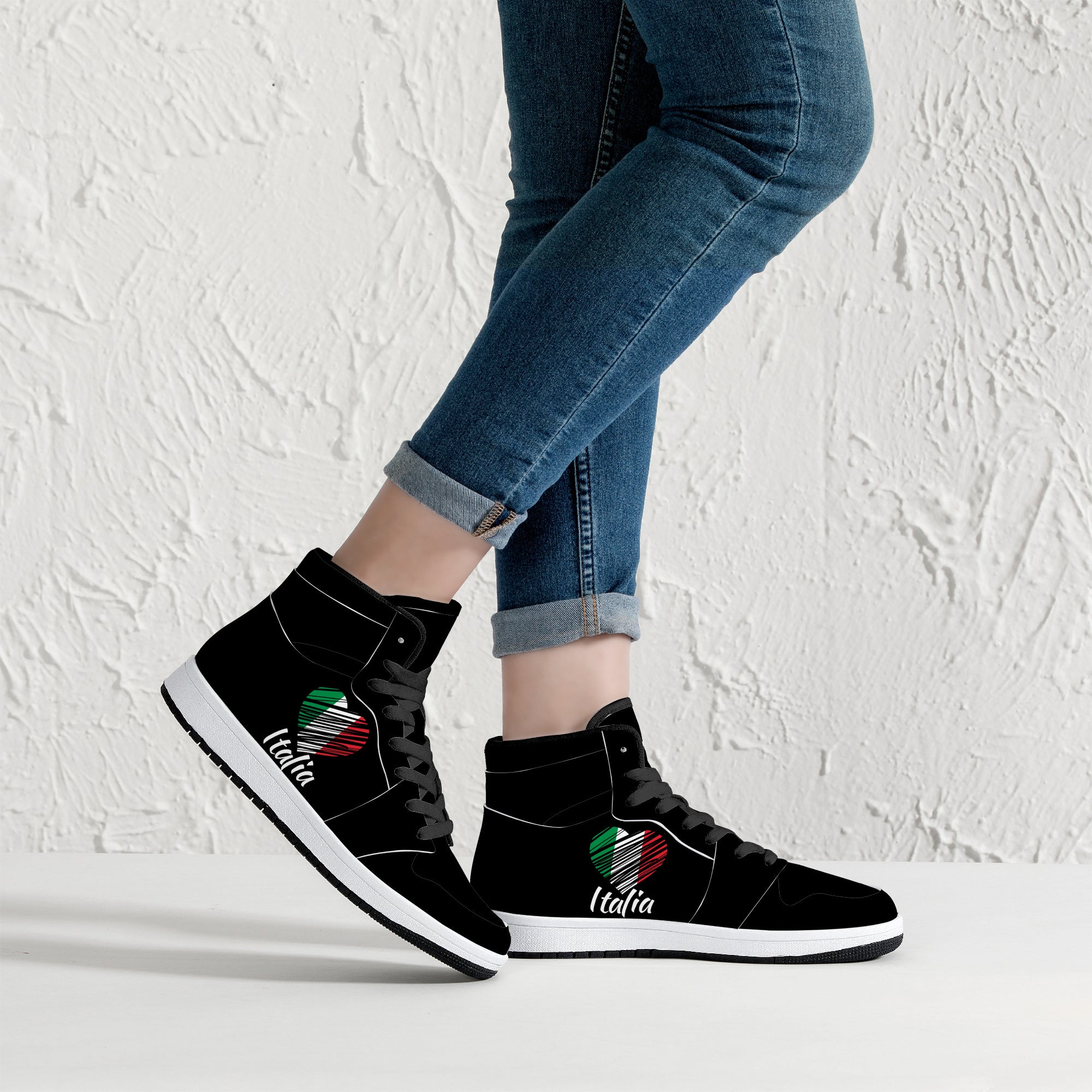 I Love Italy High-Top Leather Sneakers - Black