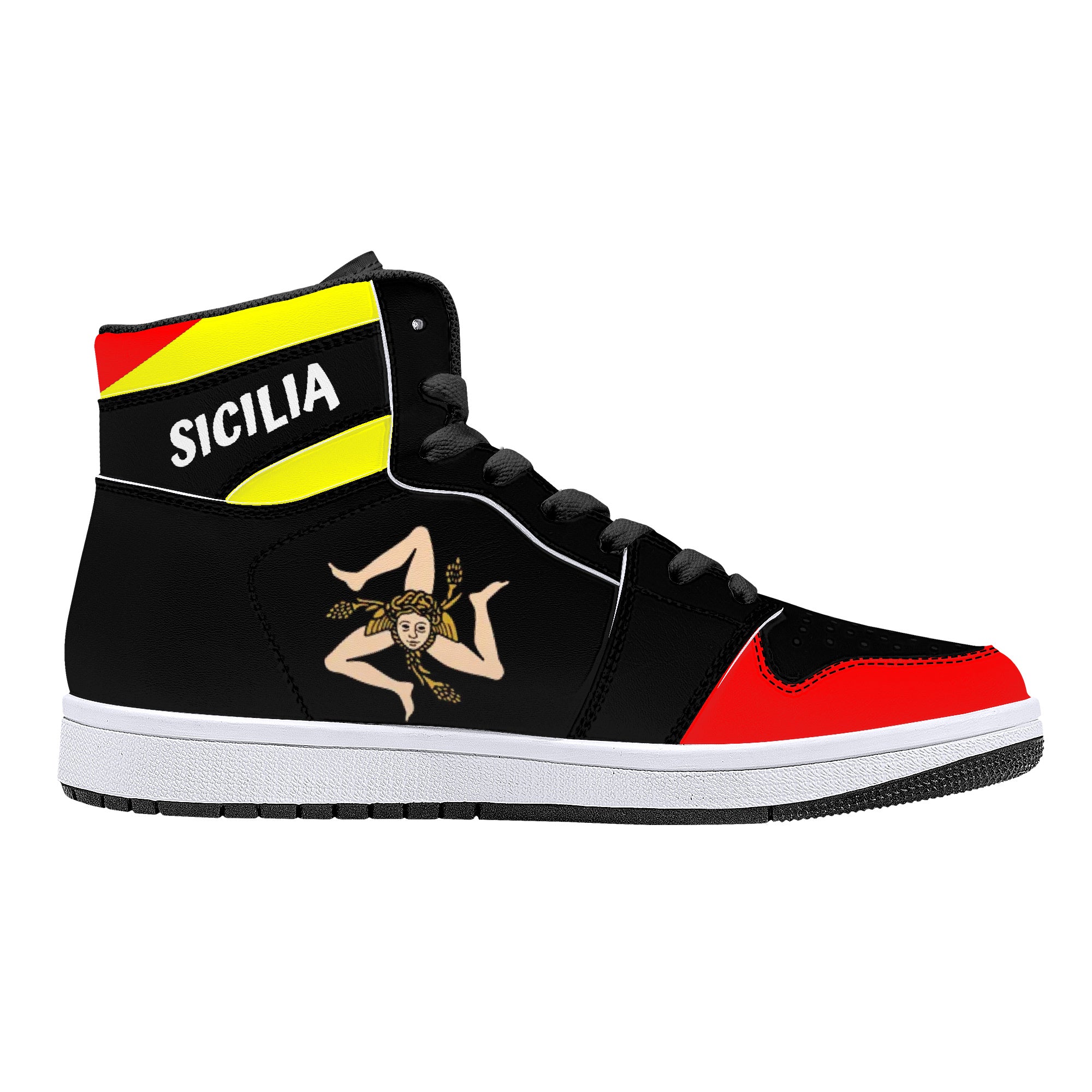 Sicilian Flag High-Top Leather Sneakers - Black