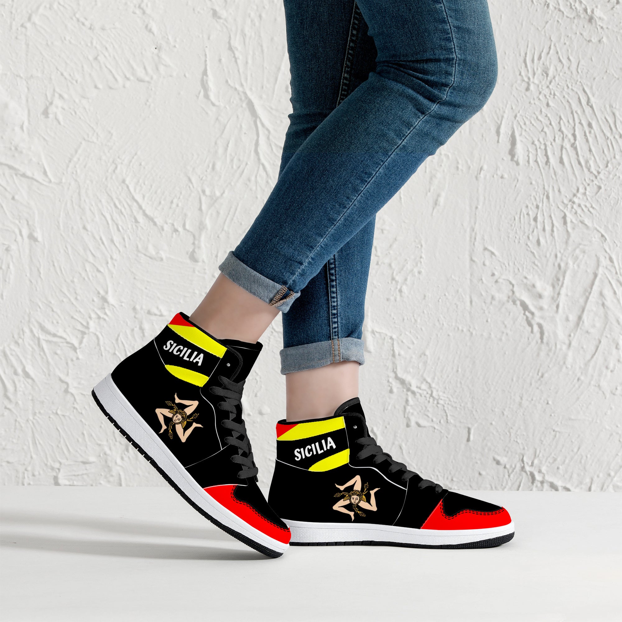 Sicilian Flag High-Top Leather Sneakers - Black