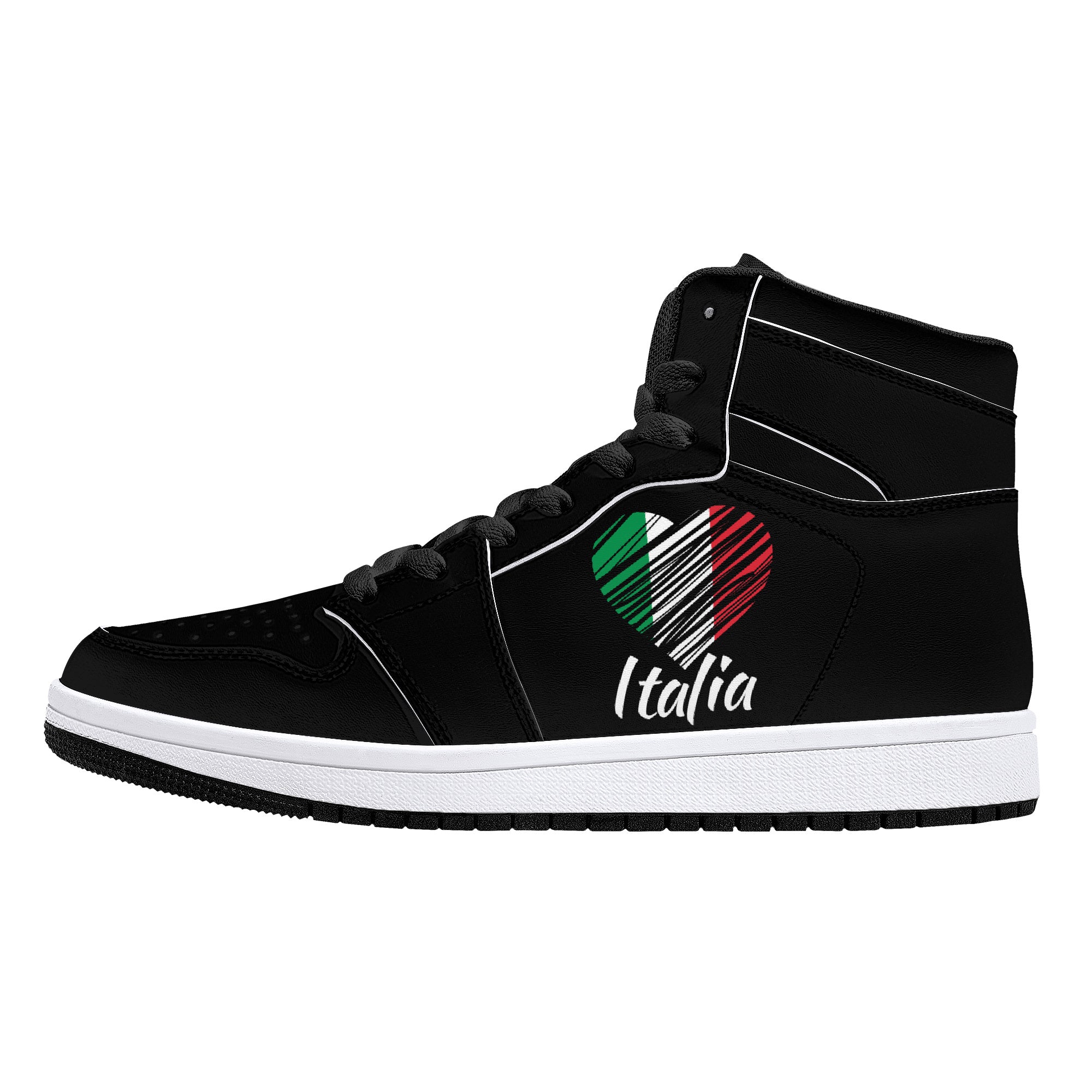 I Love Italy High-Top Leather Sneakers - Black