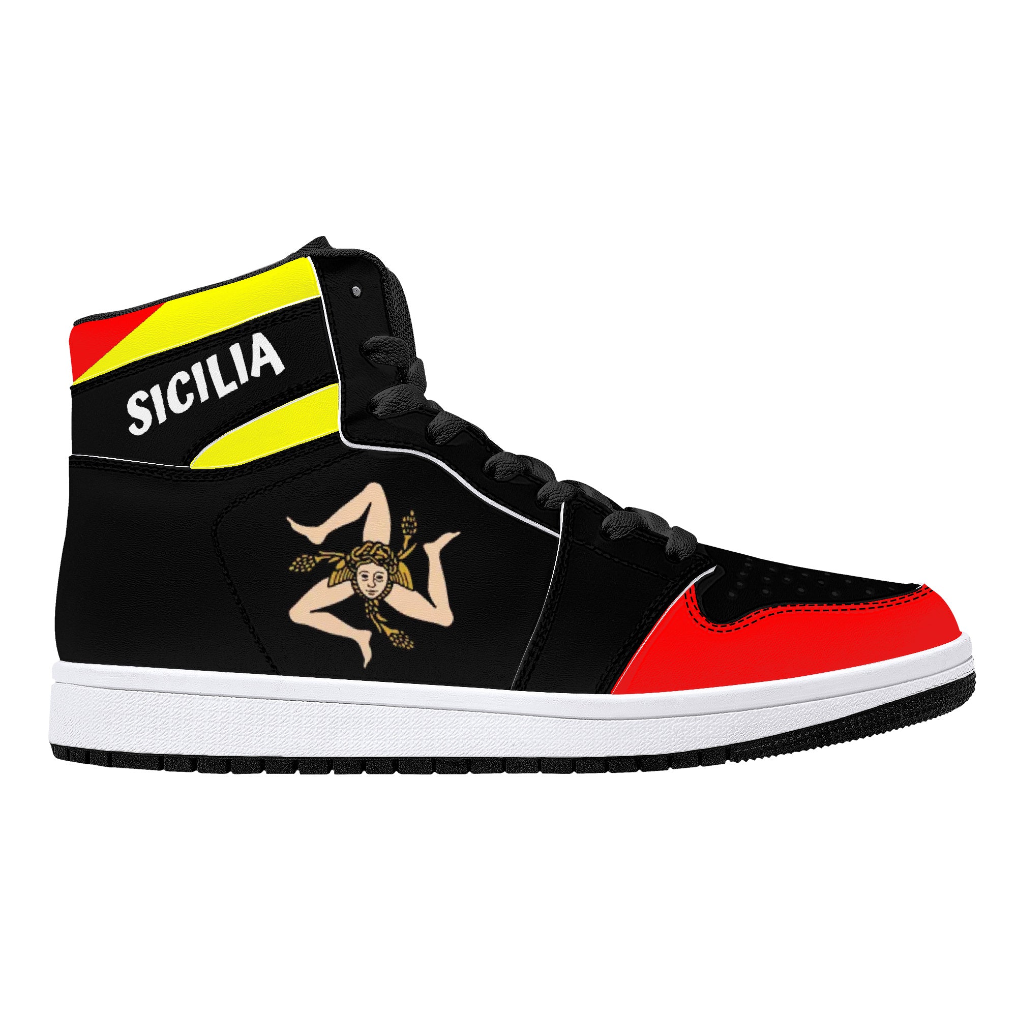 Sicilian Flag High-Top Leather Sneakers - Black