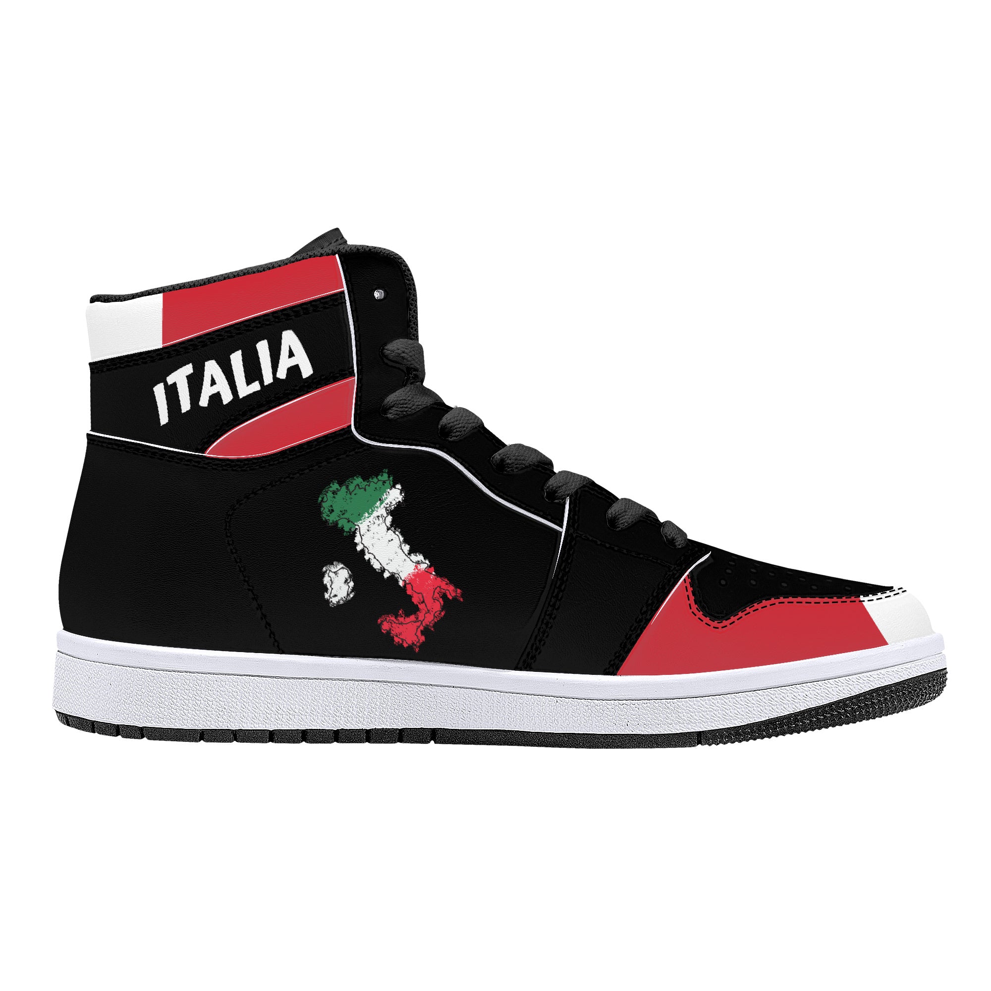 Italian Flag Map High-Top Leather Sneakers - Black