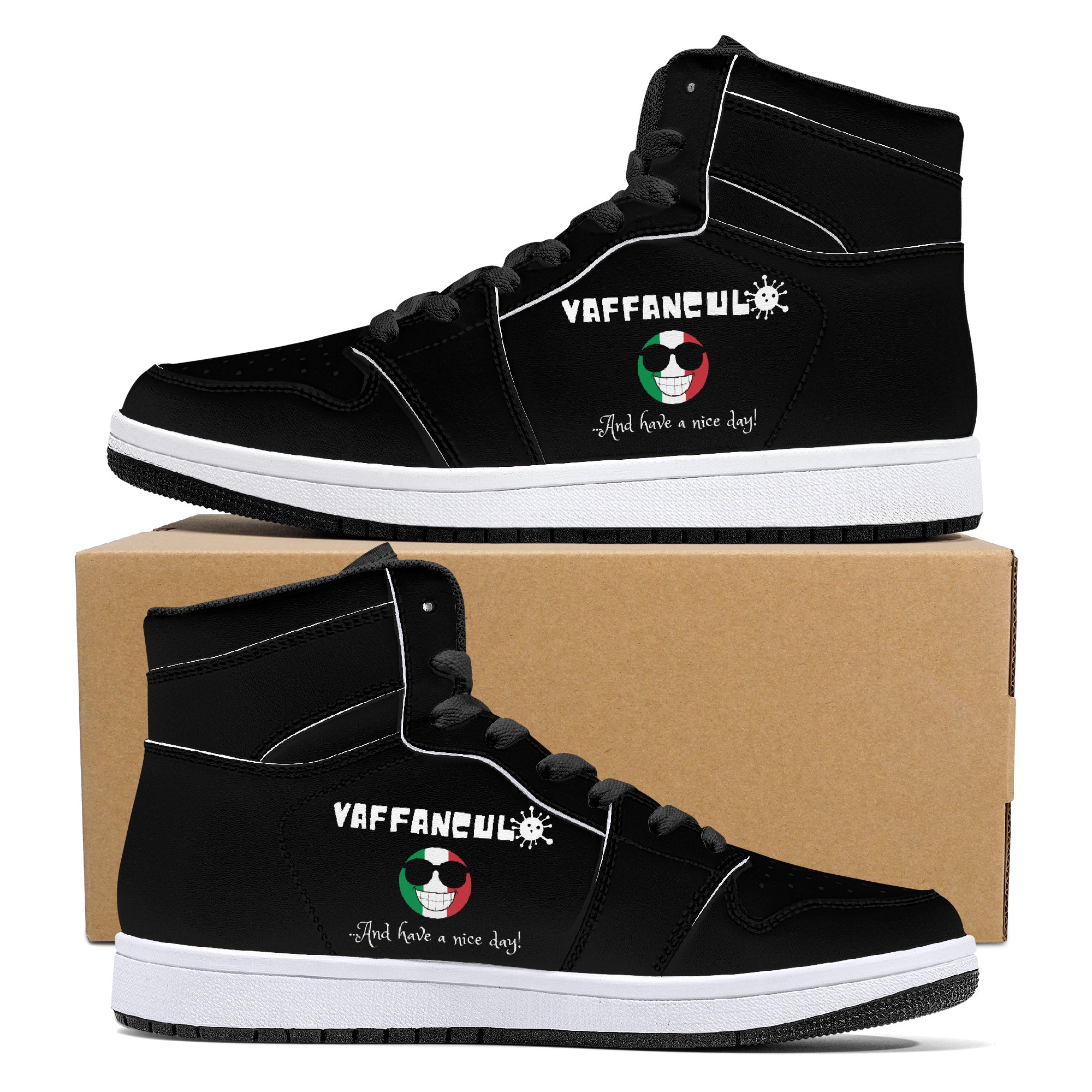 Vaffanculo Nice Day High-Top Leather Sneakers - Black