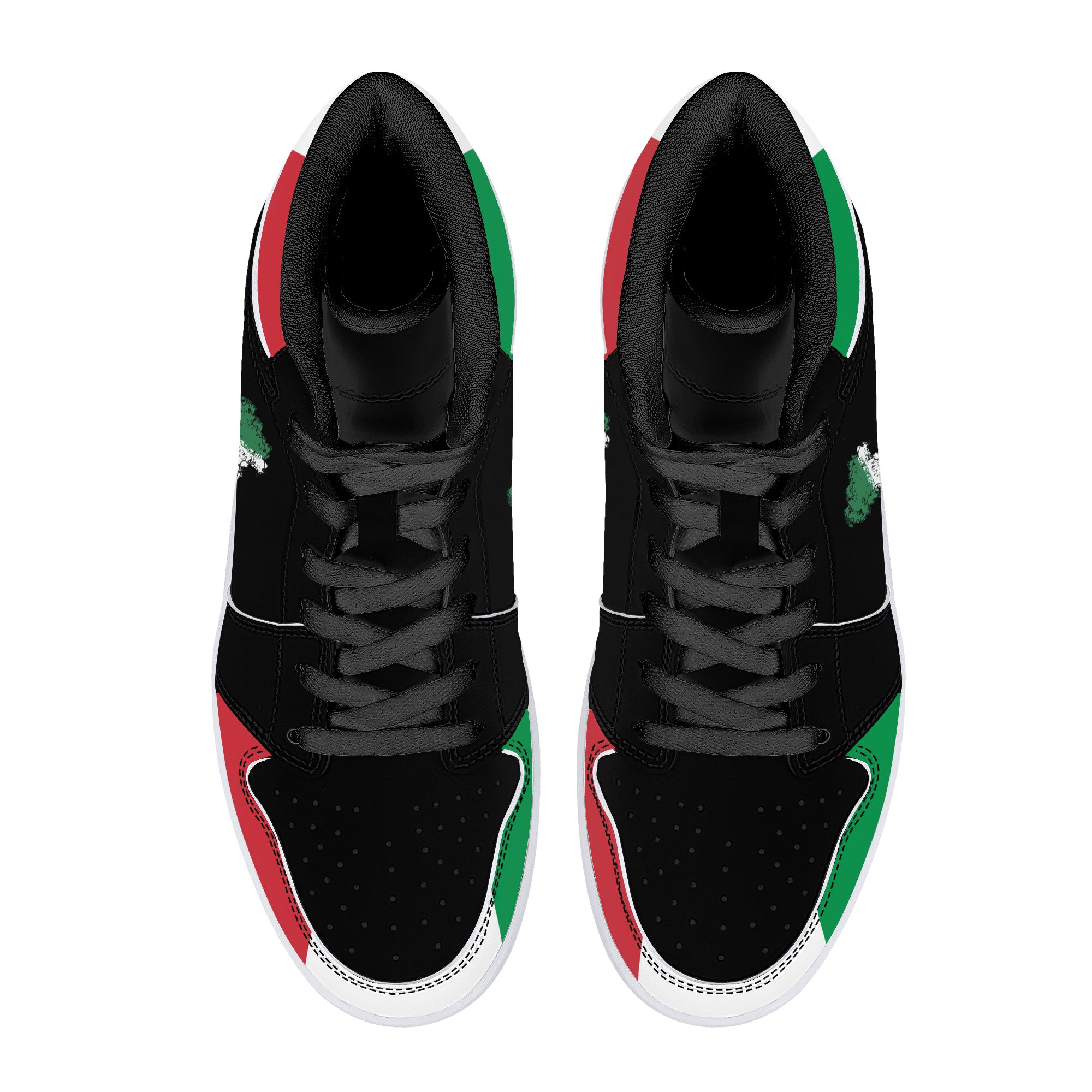 Italian Flag Map High-Top Leather Sneakers - Black