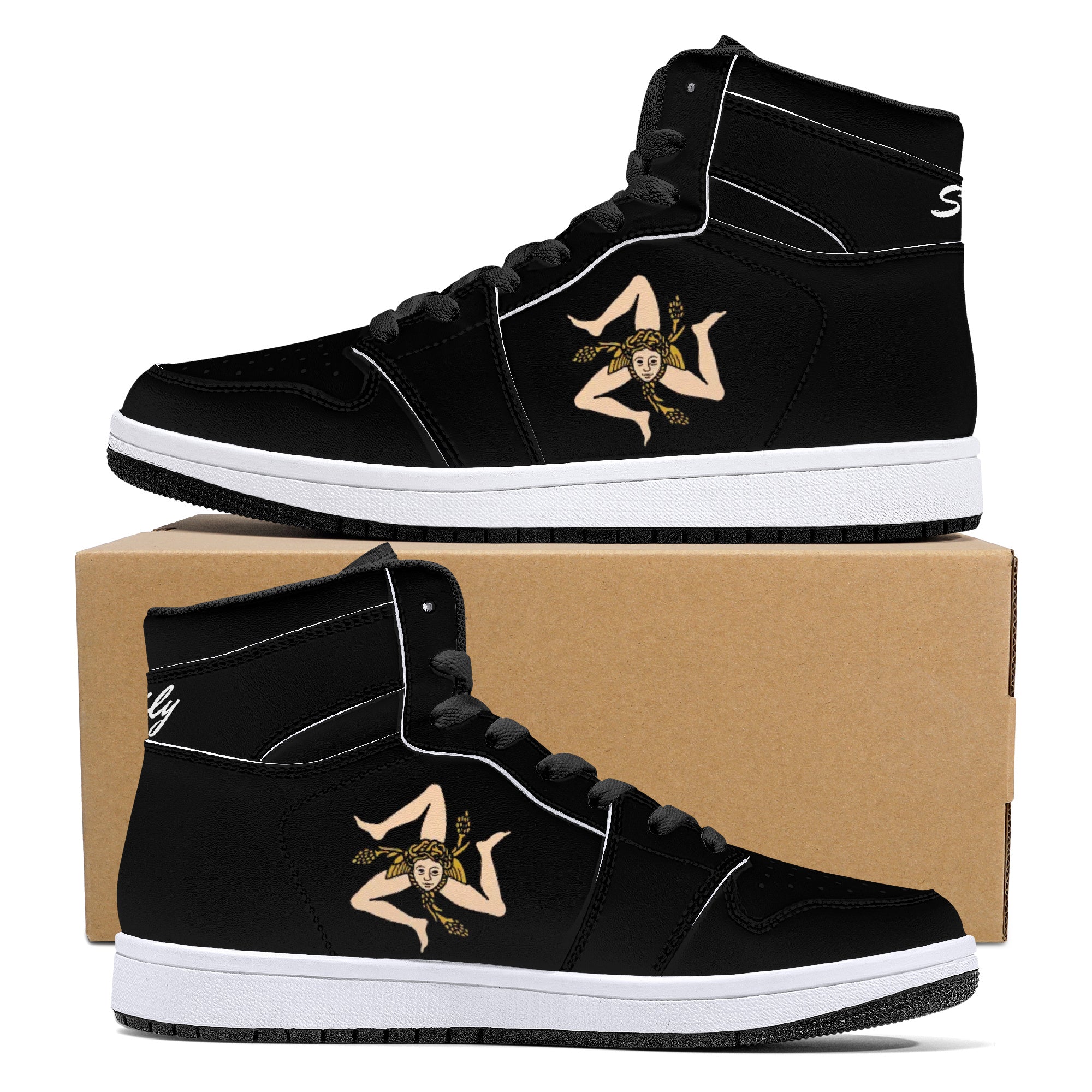 Sicilian High-Top Leather Sneakers - Black