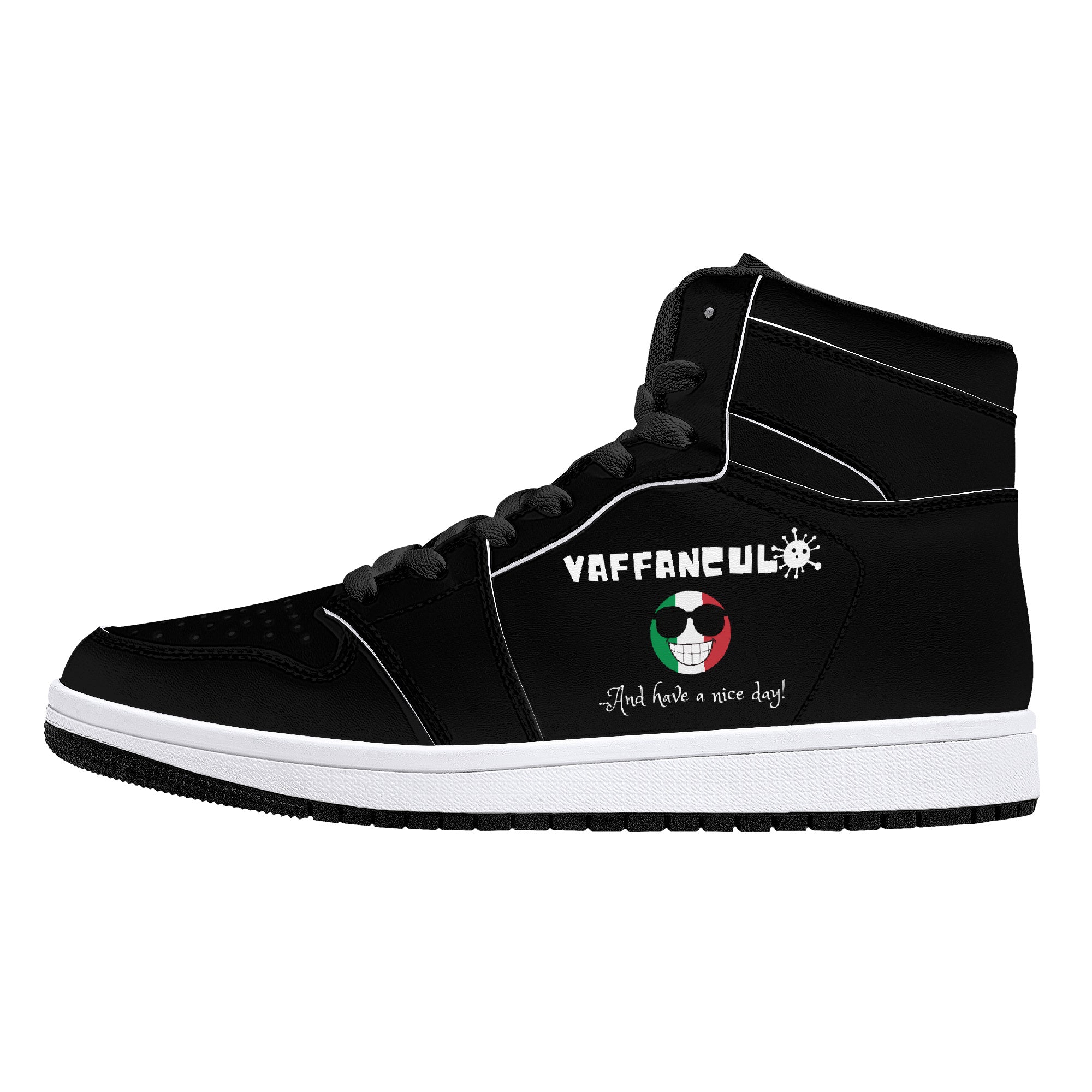 Vaffanculo Nice Day High-Top Leather Sneakers - Black