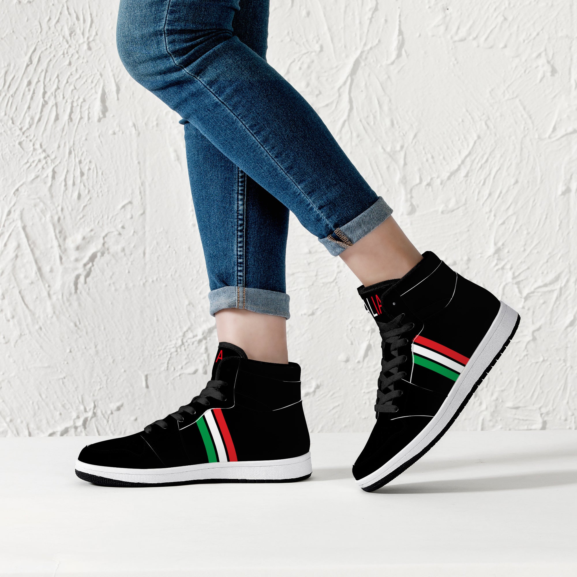 Italia High-Top Leather Sneakers - Black