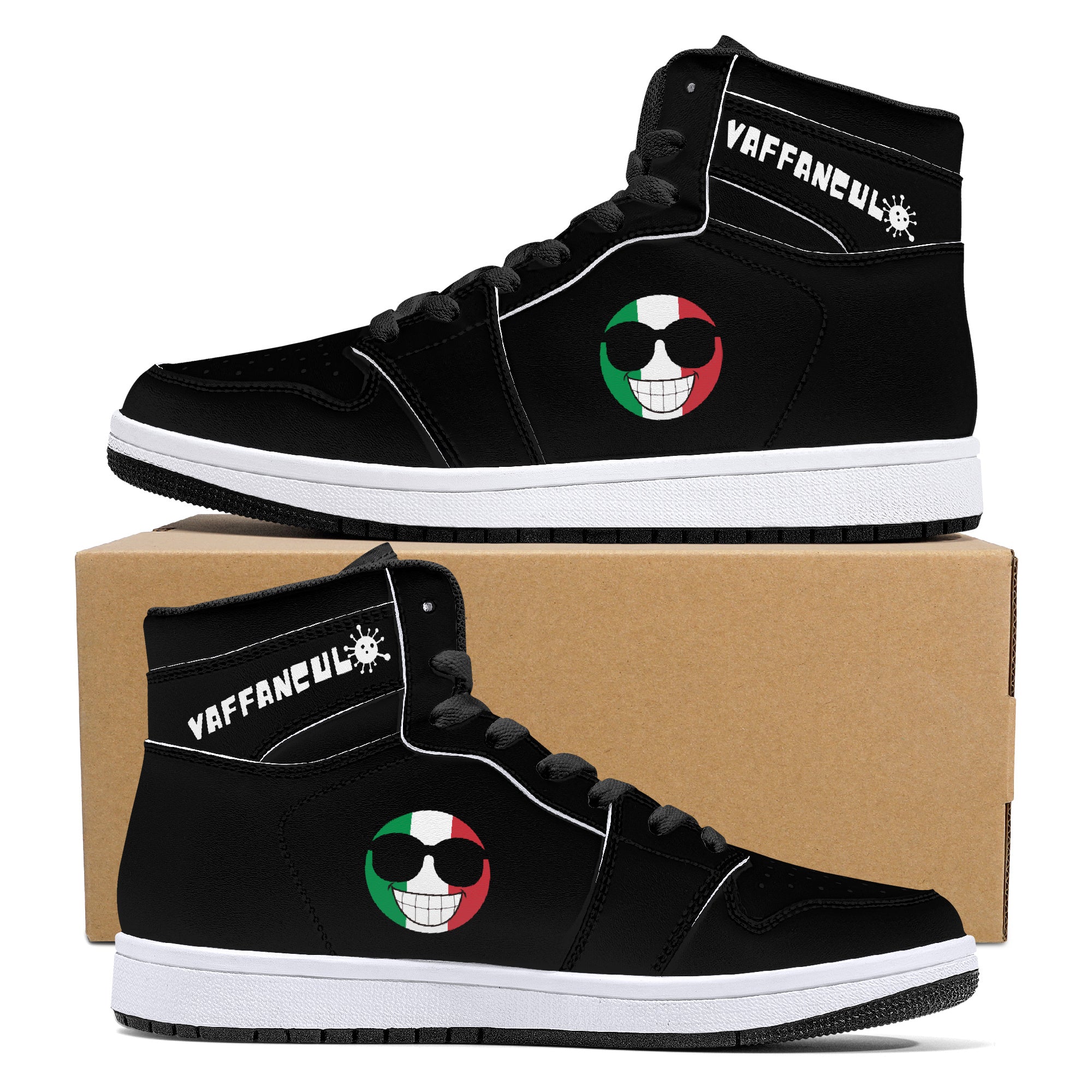 Vaffanculo High-Top Leather Sneakers - Black