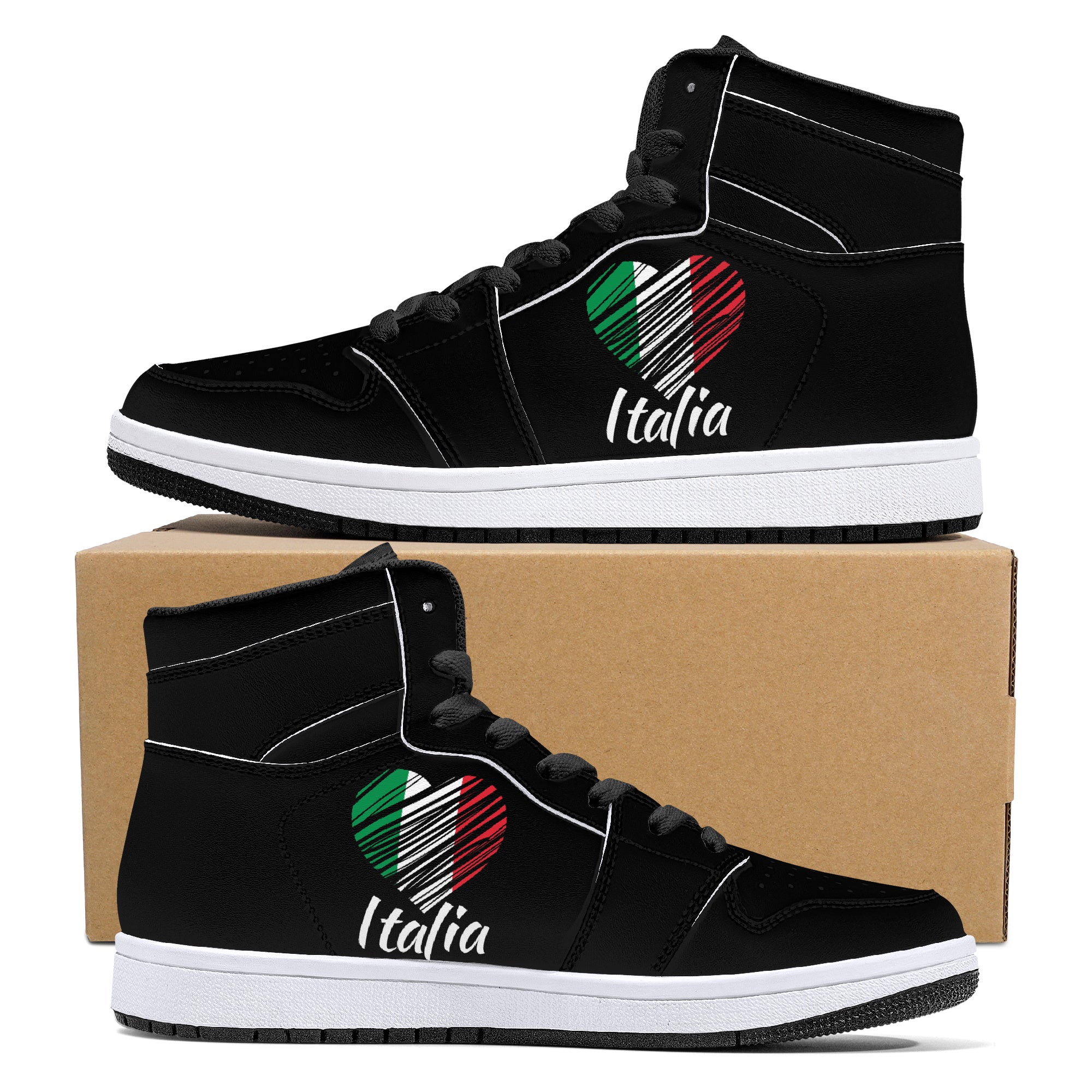 I Love Italy High-Top Leather Sneakers - Black