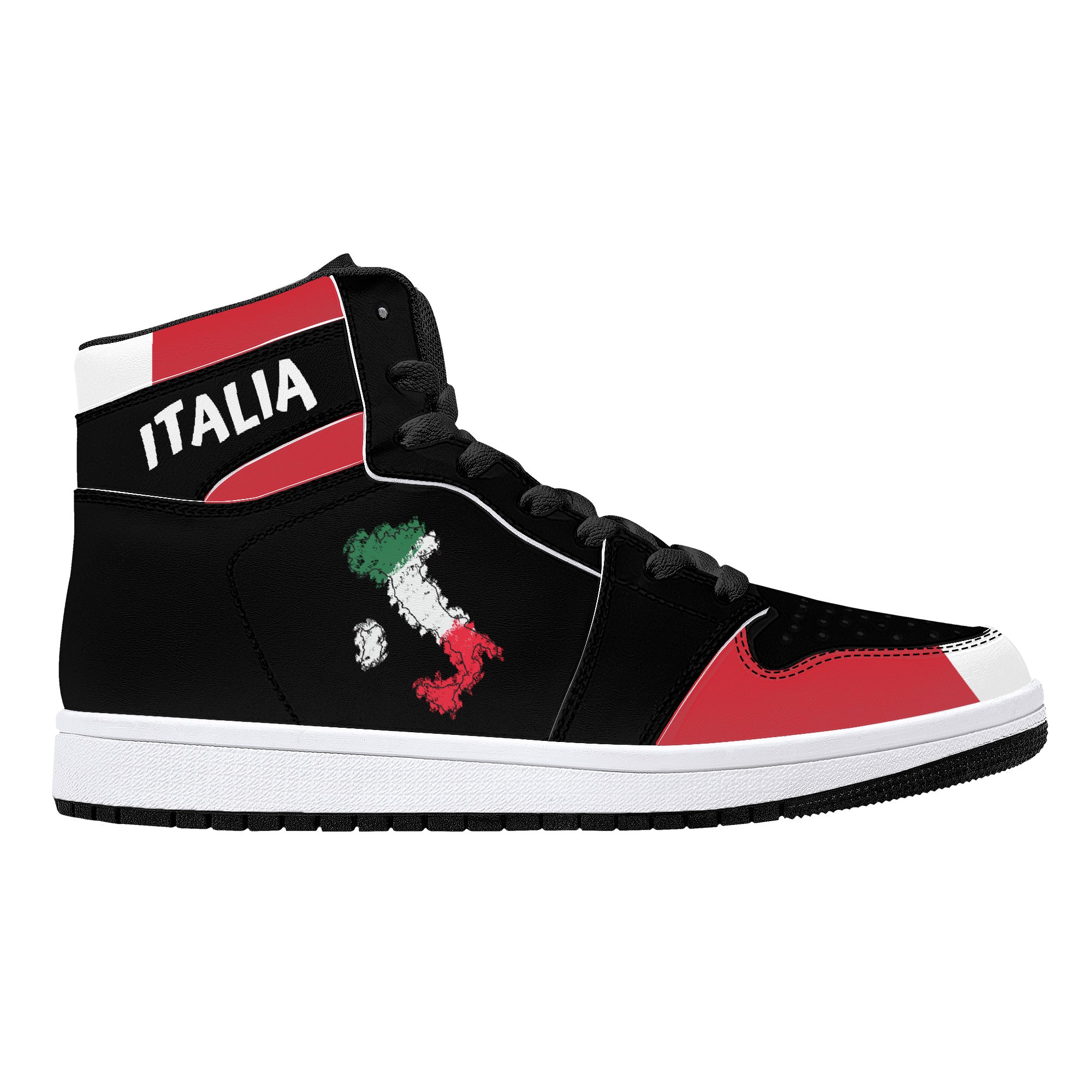 Italian Flag Map High-Top Leather Sneakers - Black