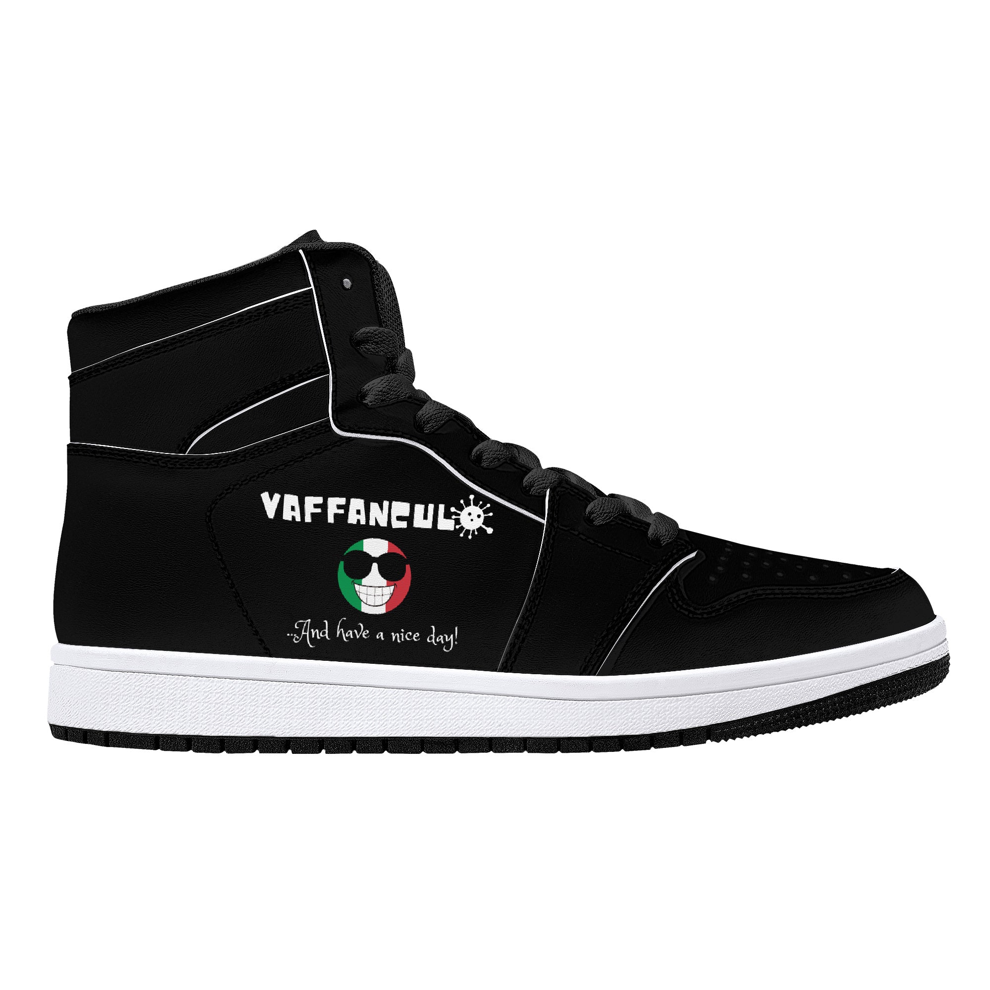 Vaffanculo Nice Day High-Top Leather Sneakers - Black