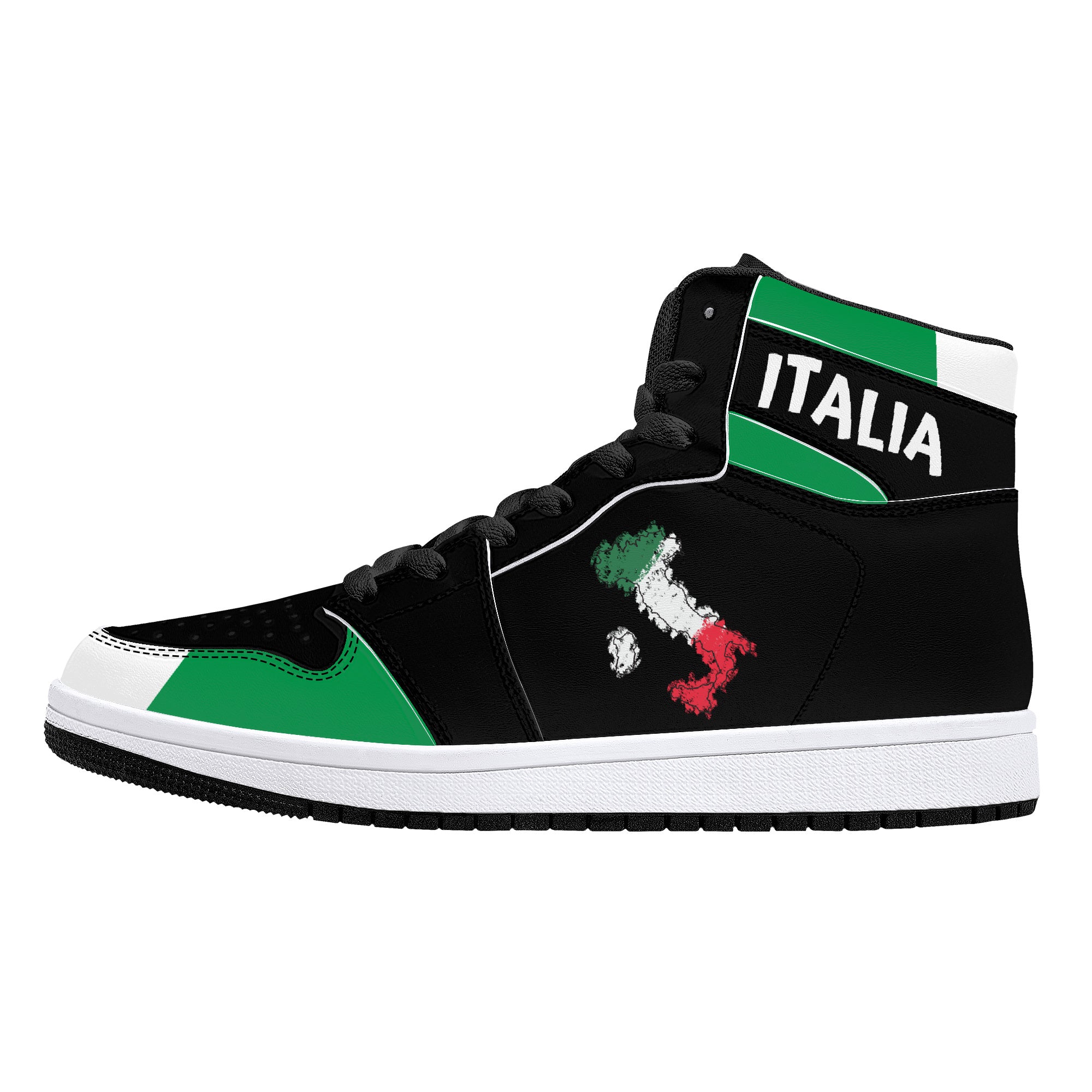 Italian Flag Map High-Top Leather Sneakers - Black