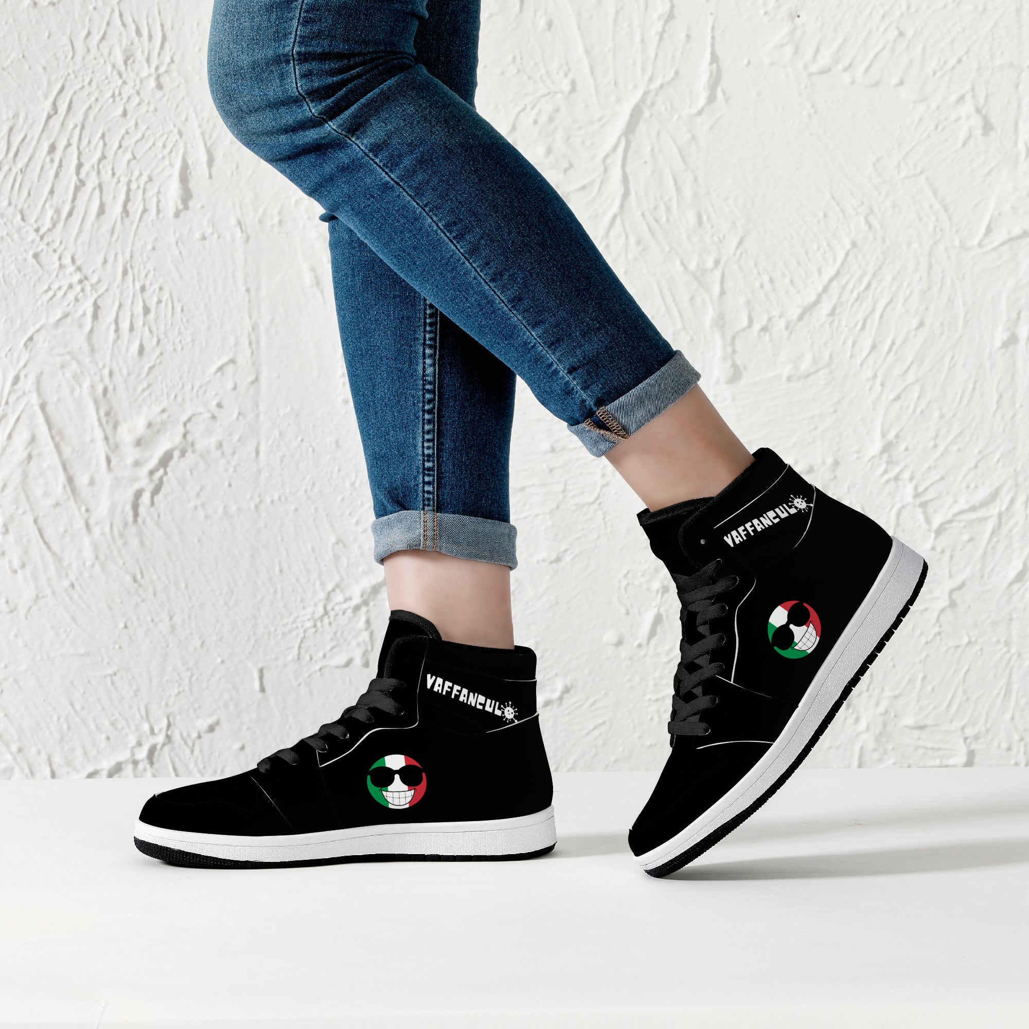 Vaffanculo High-Top Leather Sneakers - Black