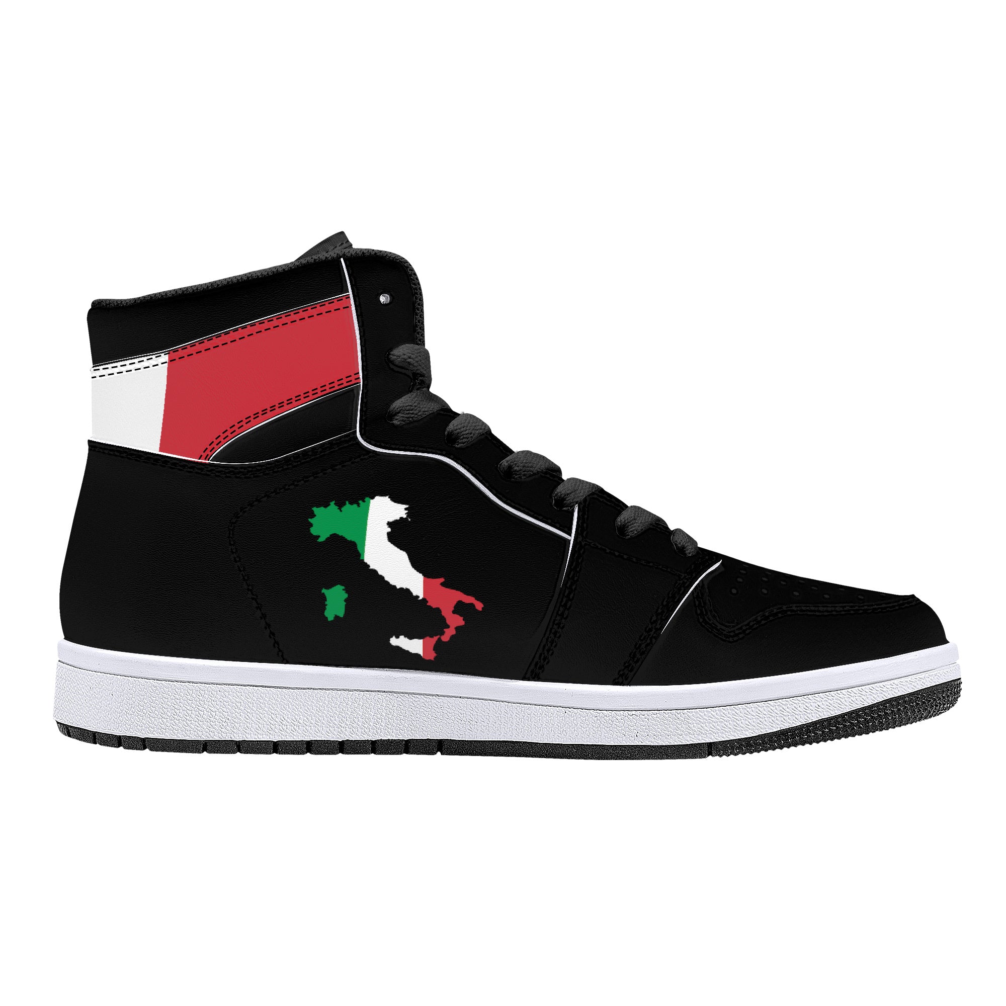 Italy Flag Map High-Top Leather Sneakers - Black