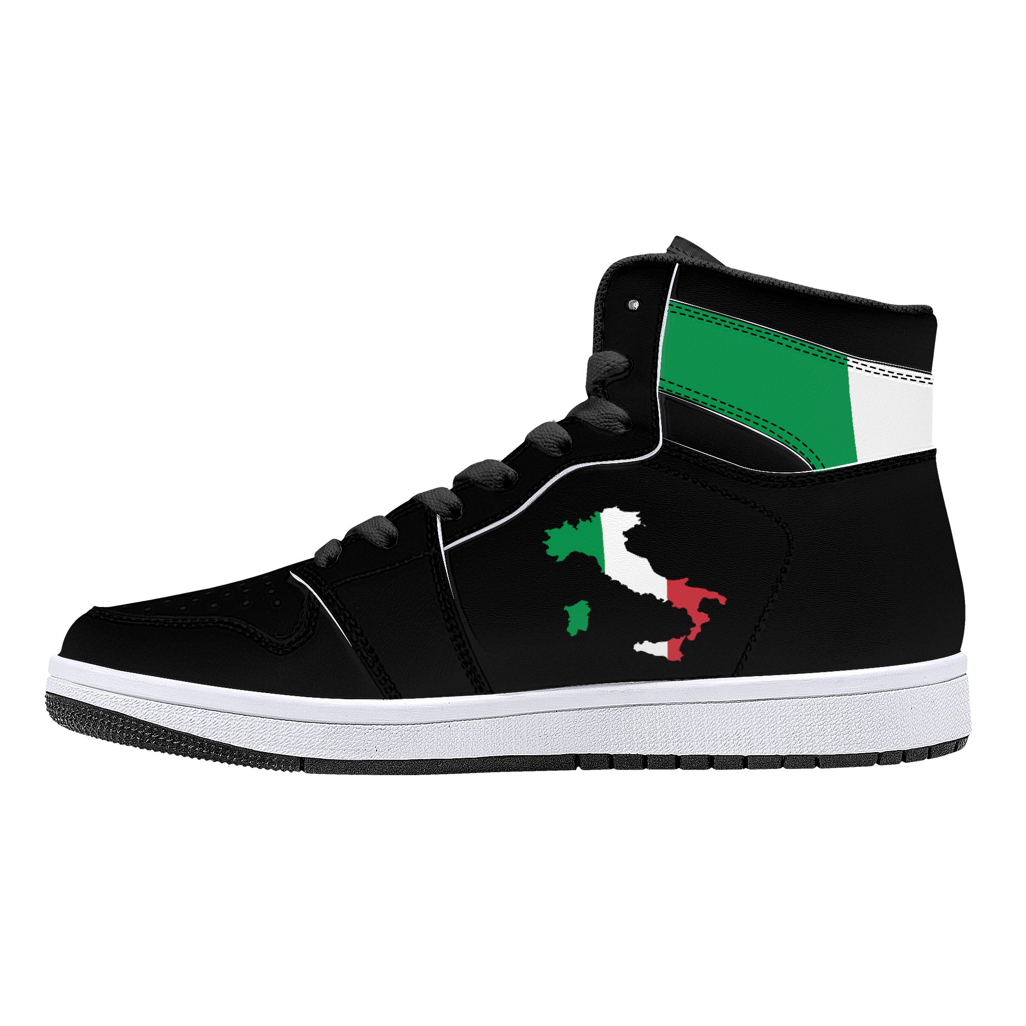 Italy Flag Map High-Top Leather Sneakers - Black