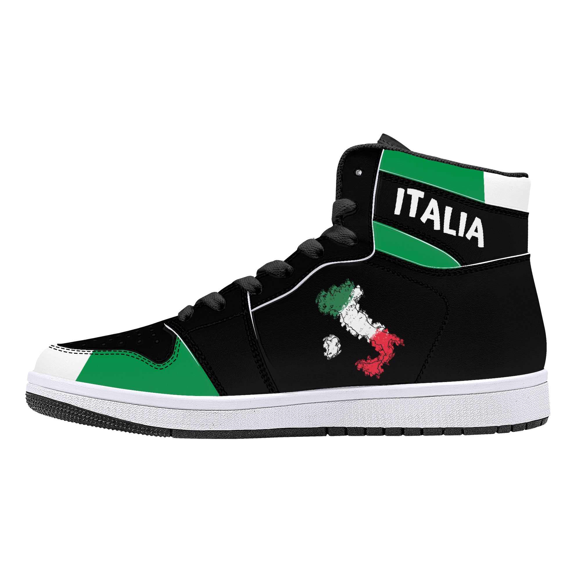 Italian Flag Map High-Top Leather Sneakers - Black