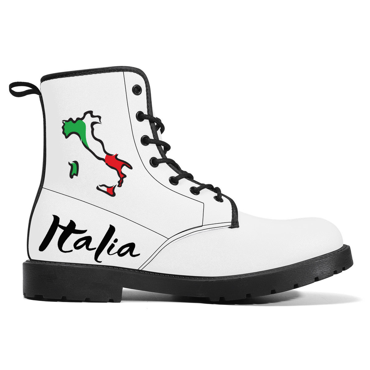 Italia Flag Map Leather Boots White