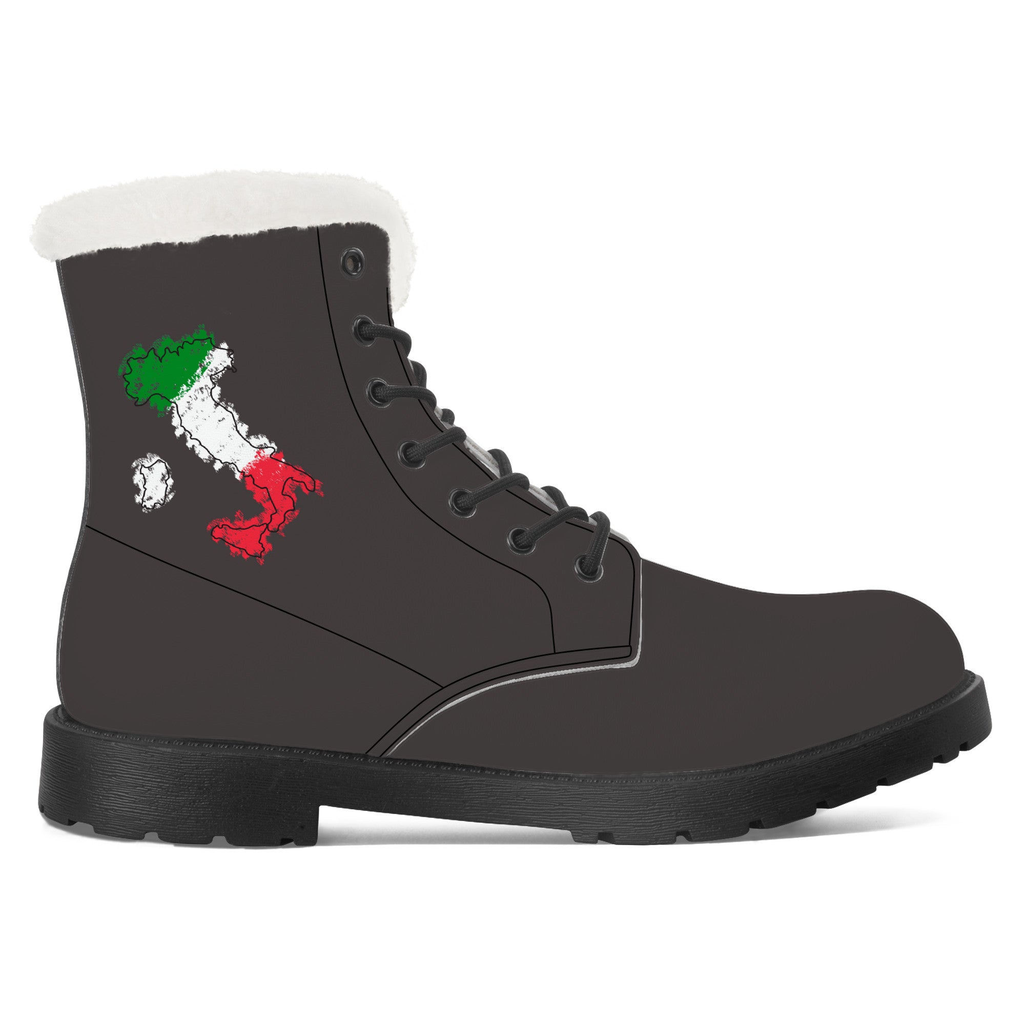 Italian Flag Map Faux Fur Leather Boots