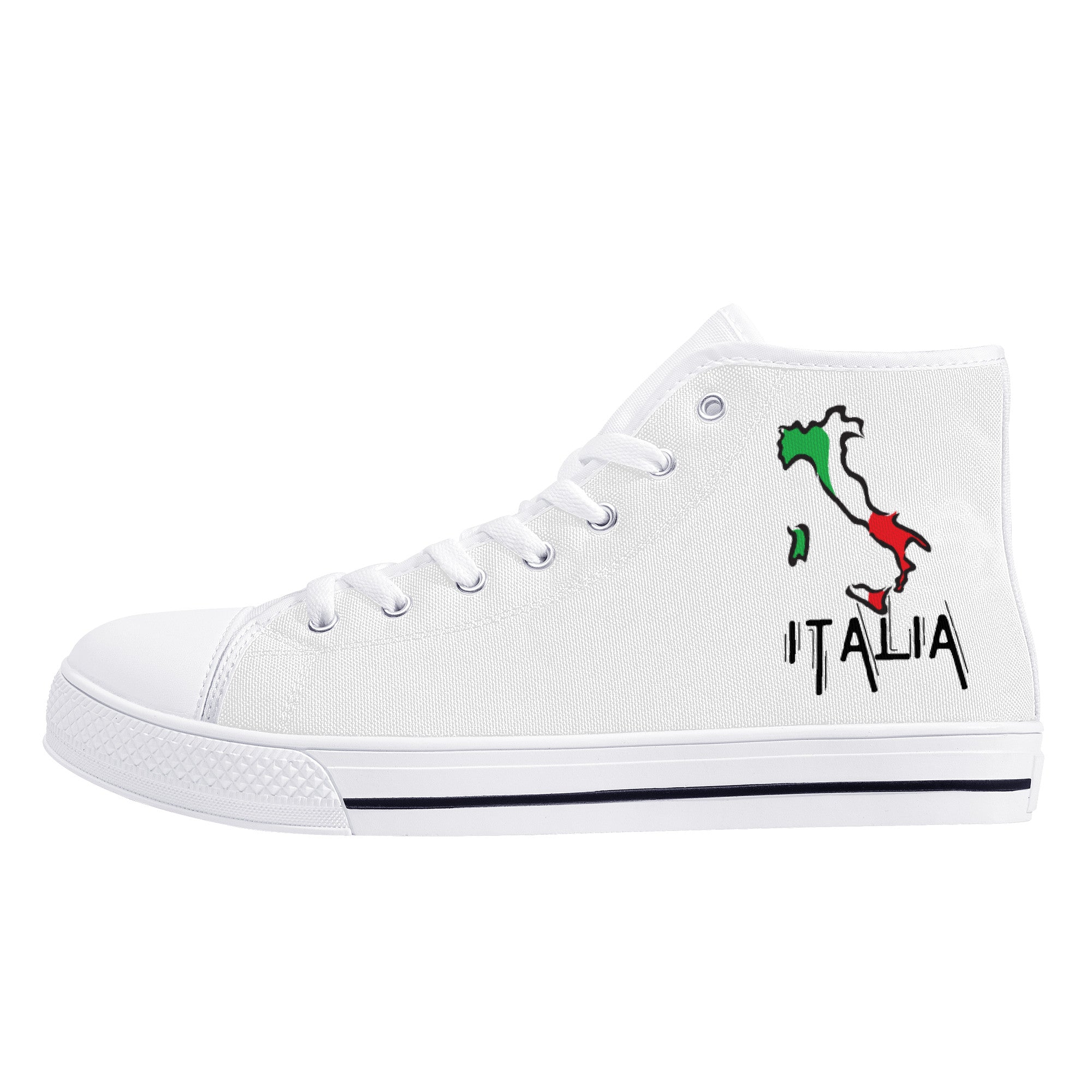 Italy Flag Map High-Top Canvas Shoes - White