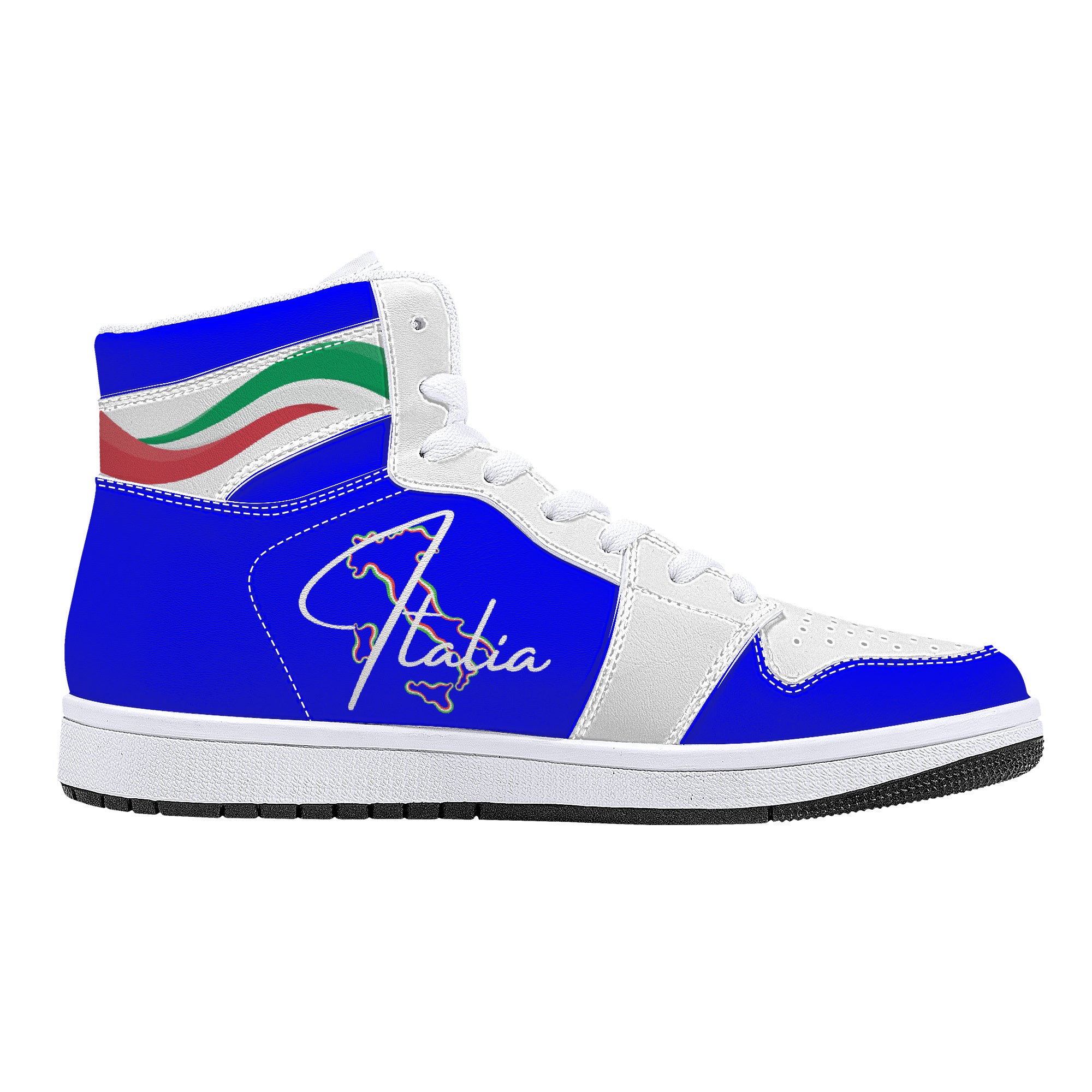 Italia Flag Map Wave Blu High-Top Leather Sneakers