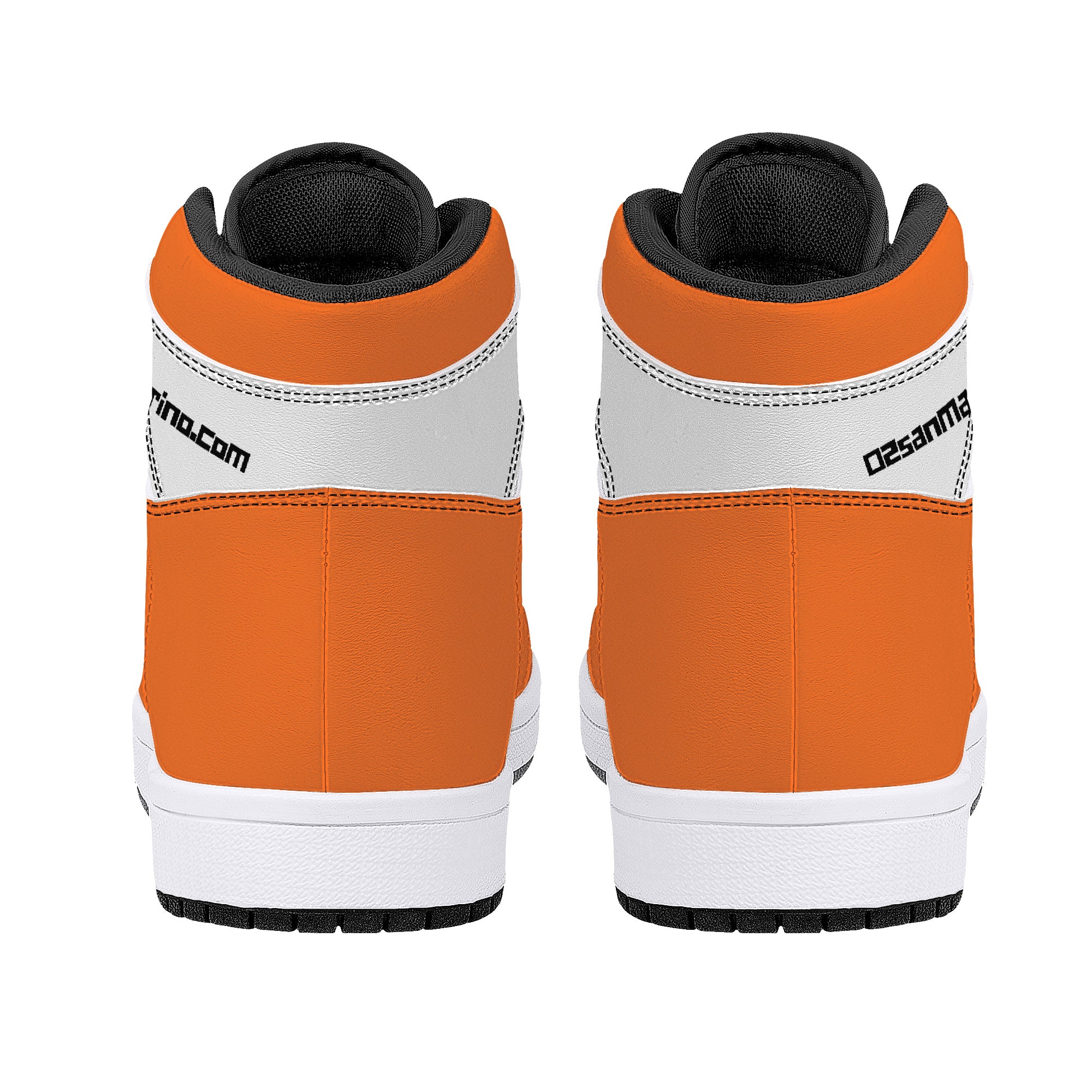 02 Orange-White High-Top Leather Sneakers