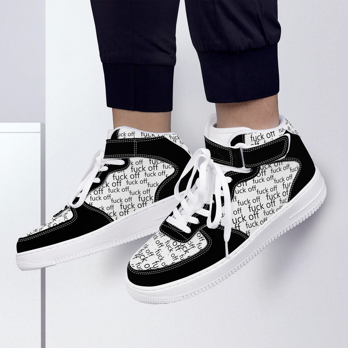 Fuck Off High Top Unisex Sneakers B/W