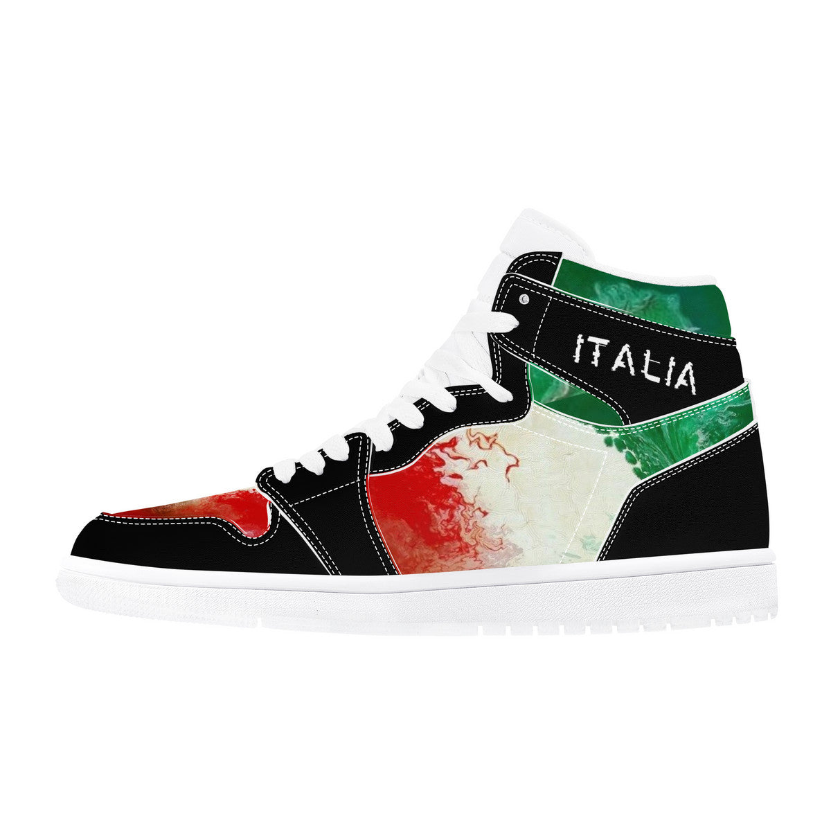 Italy Flag Paint Art Grunge High Top Leather Sneakers