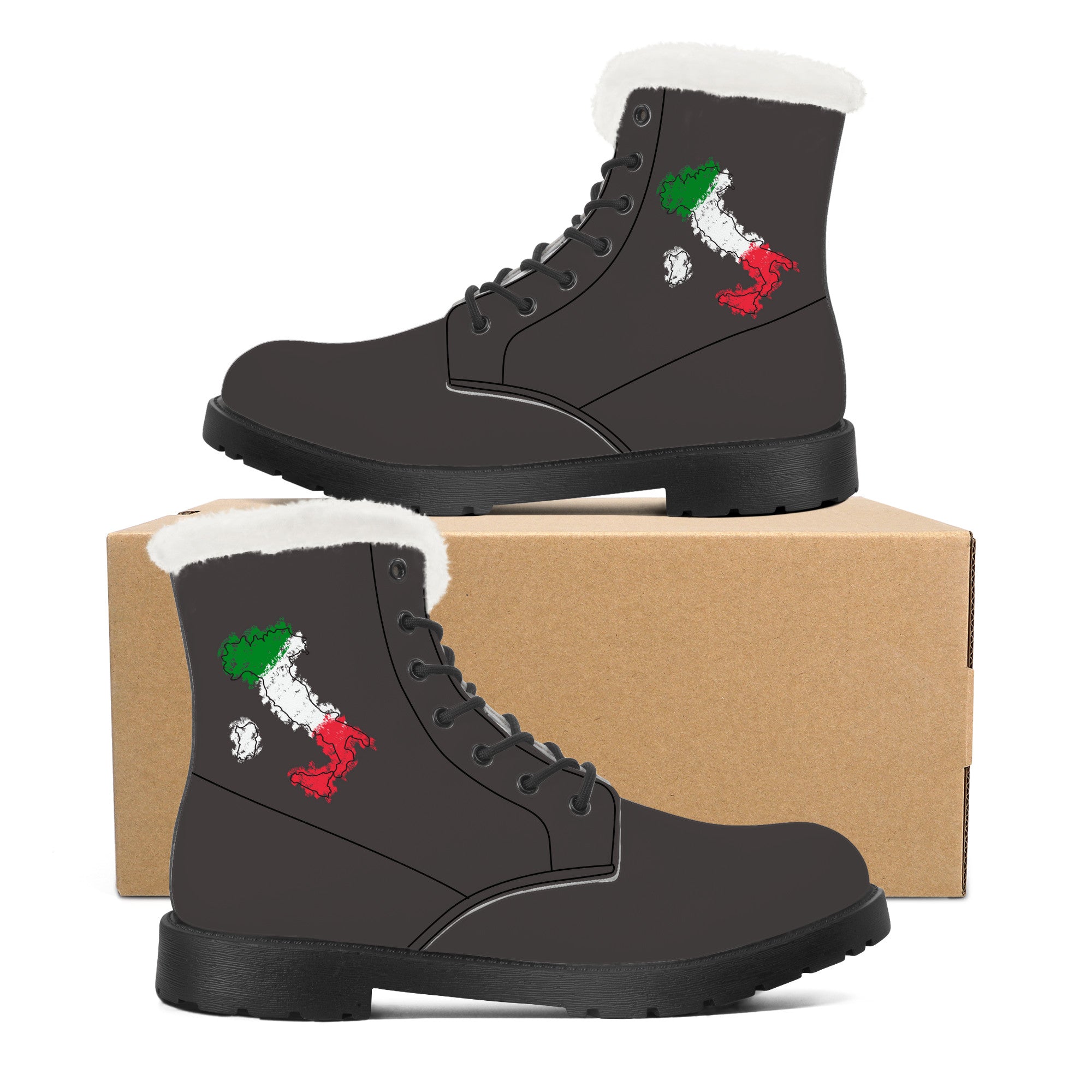 Italian Flag Map Faux Fur Leather Boots