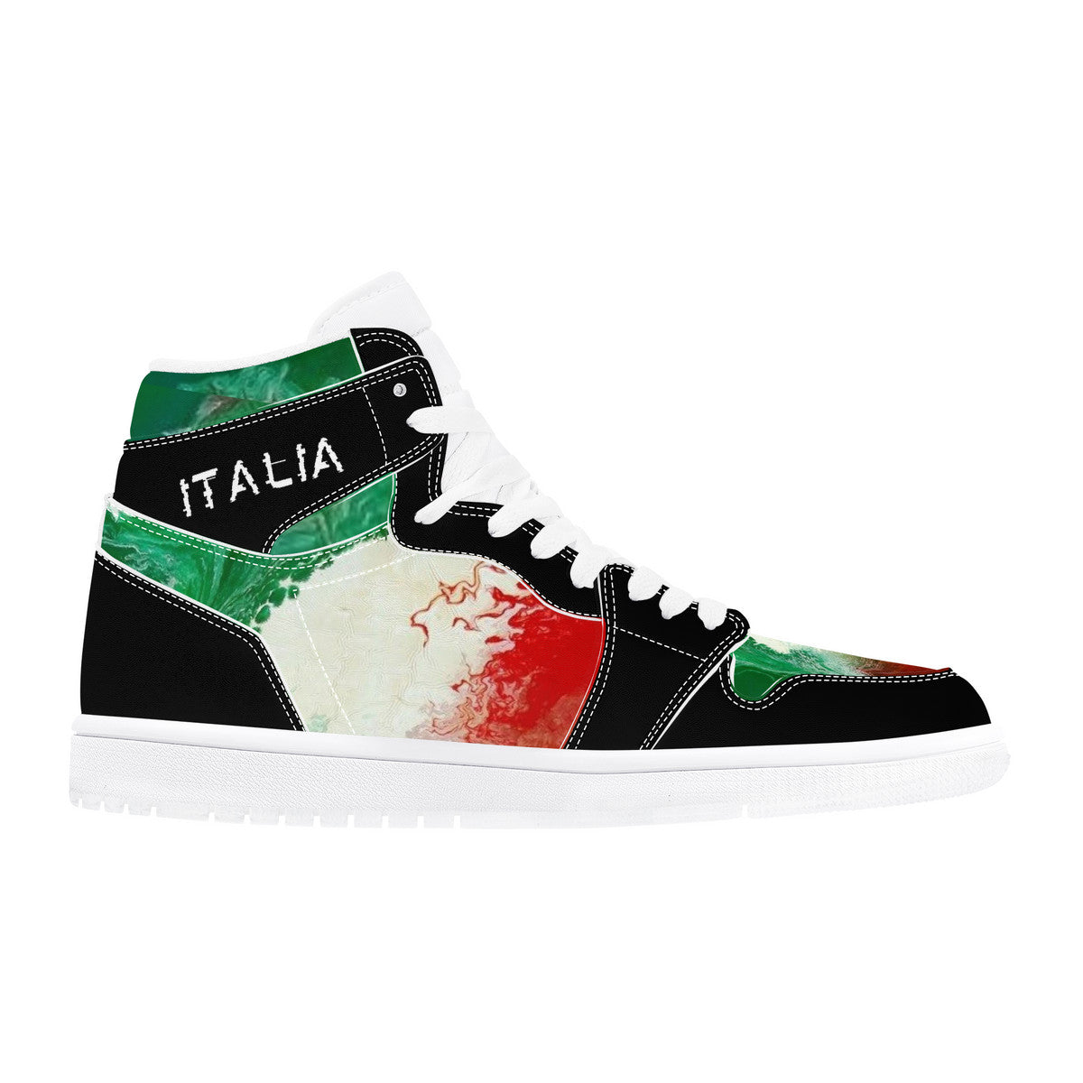 Italy Flag Paint Art Grunge High Top Leather Sneakers