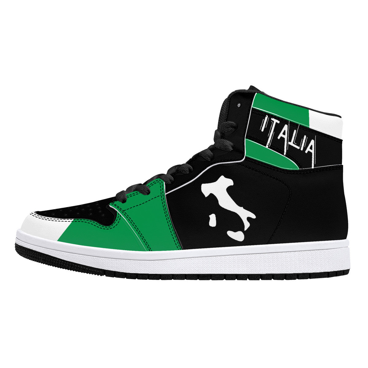 Italia Flag Map High-Top Leather Sneakers - Black