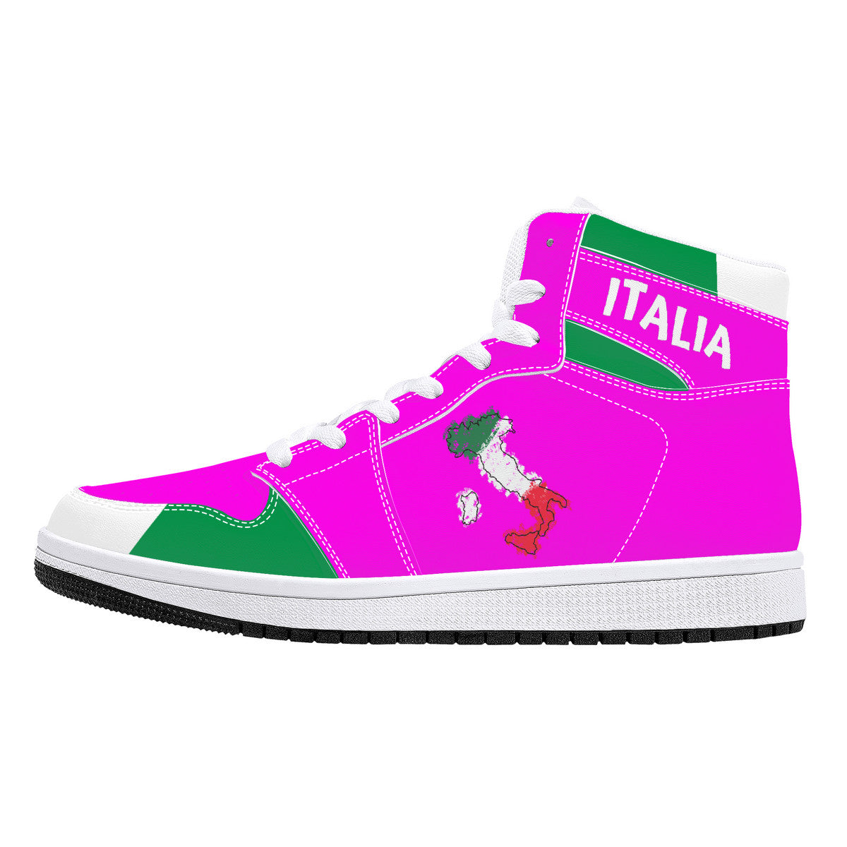 Italia Flag Map High-Top Leather Sneakers - Pink Edition